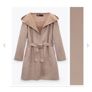 Zara Dusty Pink Faux Suede Hooded Jacket. XS